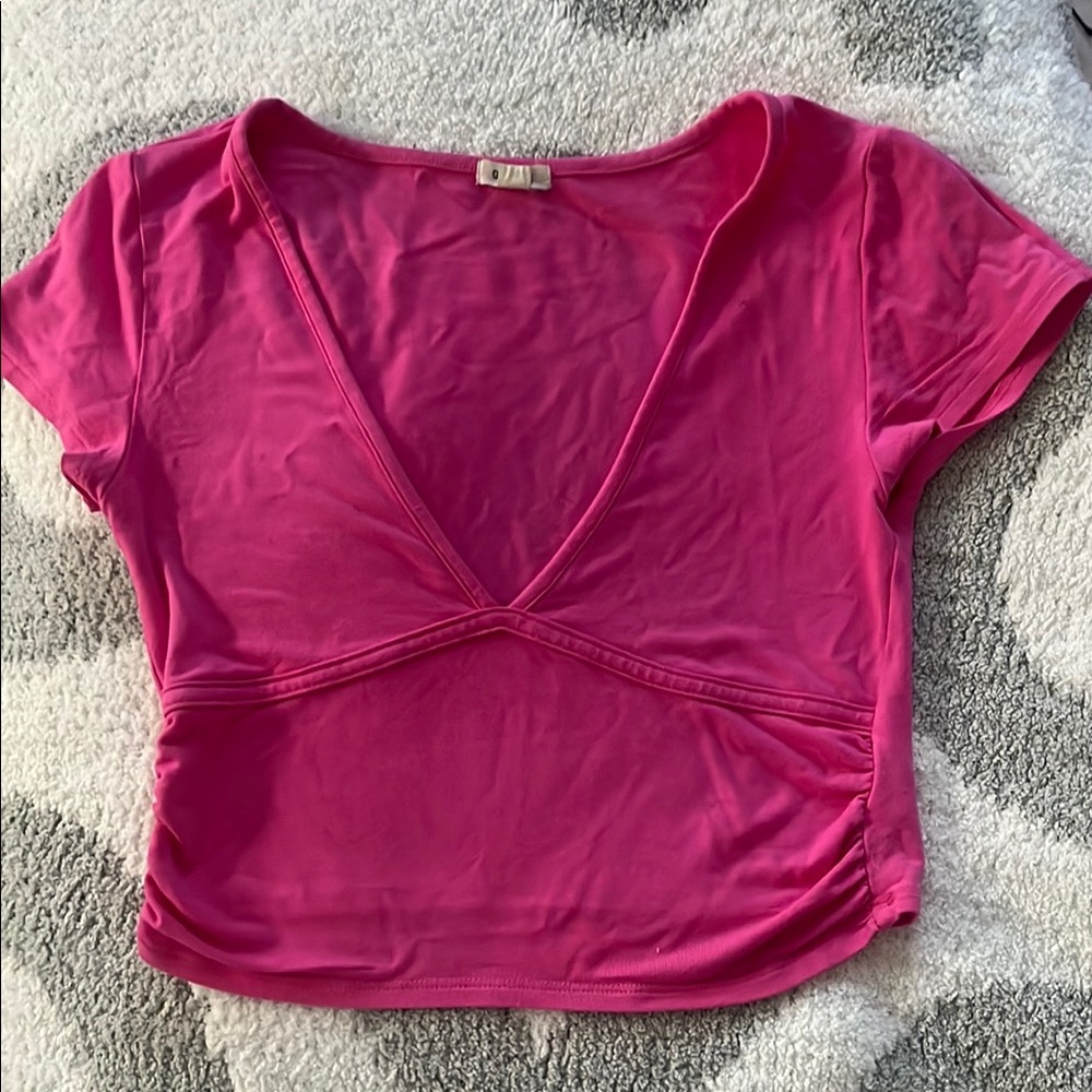 Garage Pink Cropped Ruched Blouse